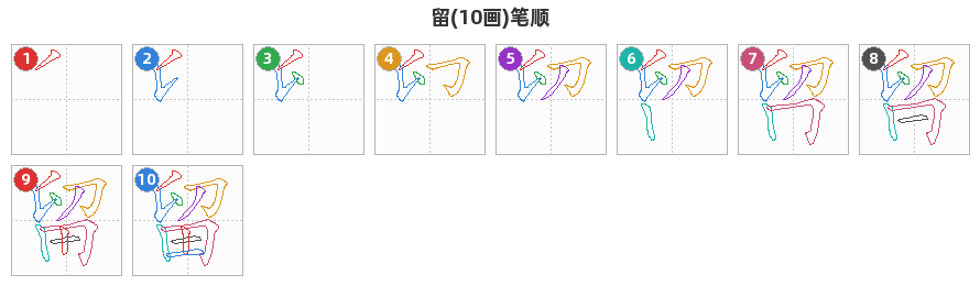 留笔顺分解图