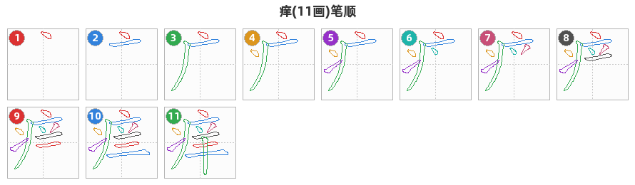 痒笔顺分解图