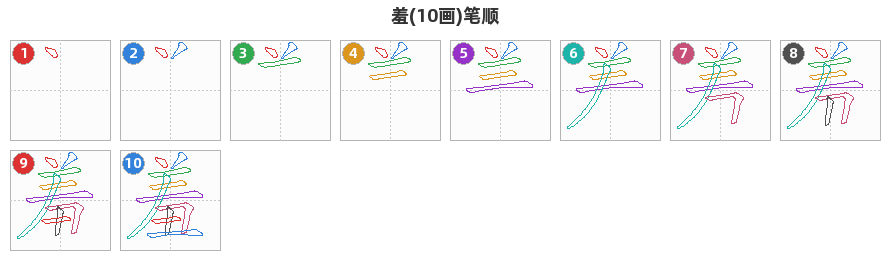 羞笔顺分解图
