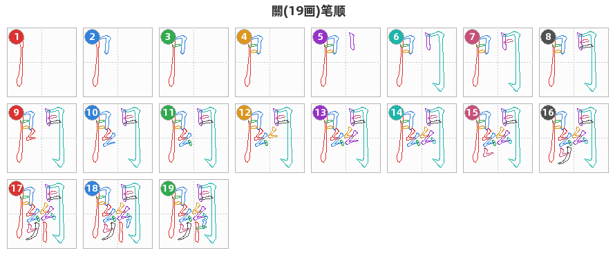關笔顺分解图
