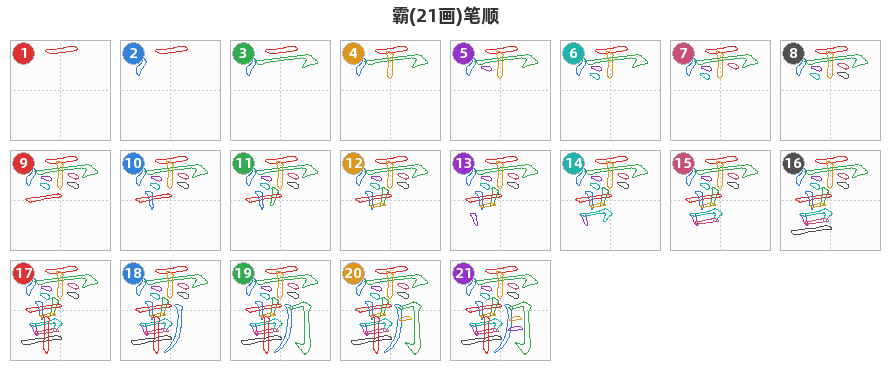 霸笔顺分解图